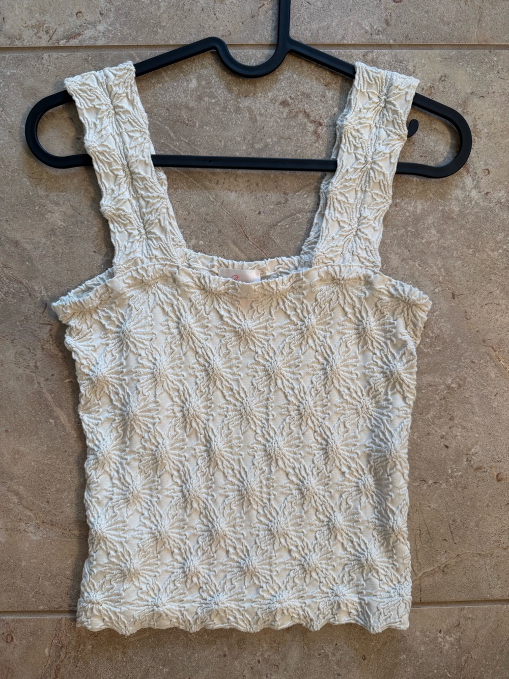 So Me Cream Floral Embroidered Jacquard Seamless Square Neck Tank Top Wide Strap - Picture 2 of 12